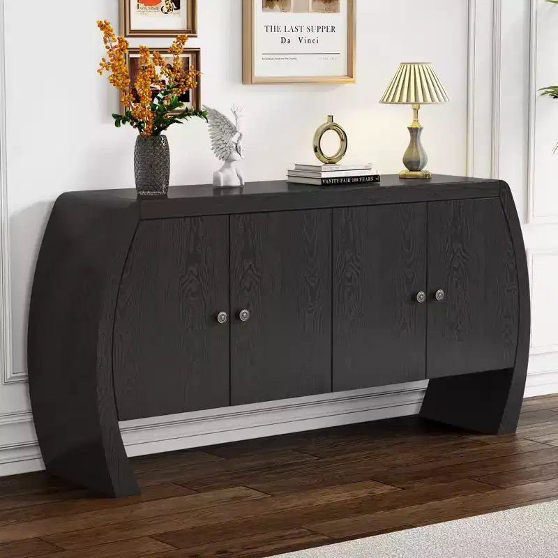 Meubles de rangement, buffet bas de sol à 4 portes, buffet avec pieds incurvés, buffet d'appoint pour salon