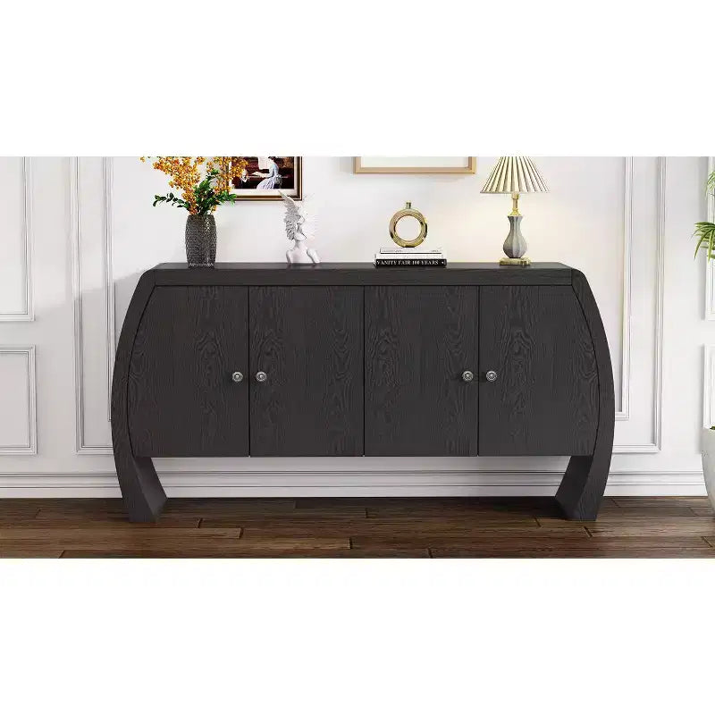 Meubles de rangement, buffet bas de sol à 4 portes, buffet avec pieds incurvés, buffet d'appoint pour salon