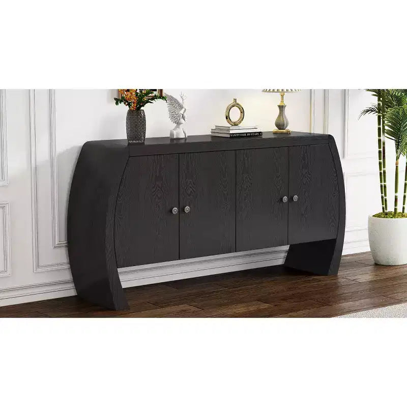 Meubles de rangement, buffet bas de sol à 4 portes, buffet avec pieds incurvés, buffet d'appoint pour salon