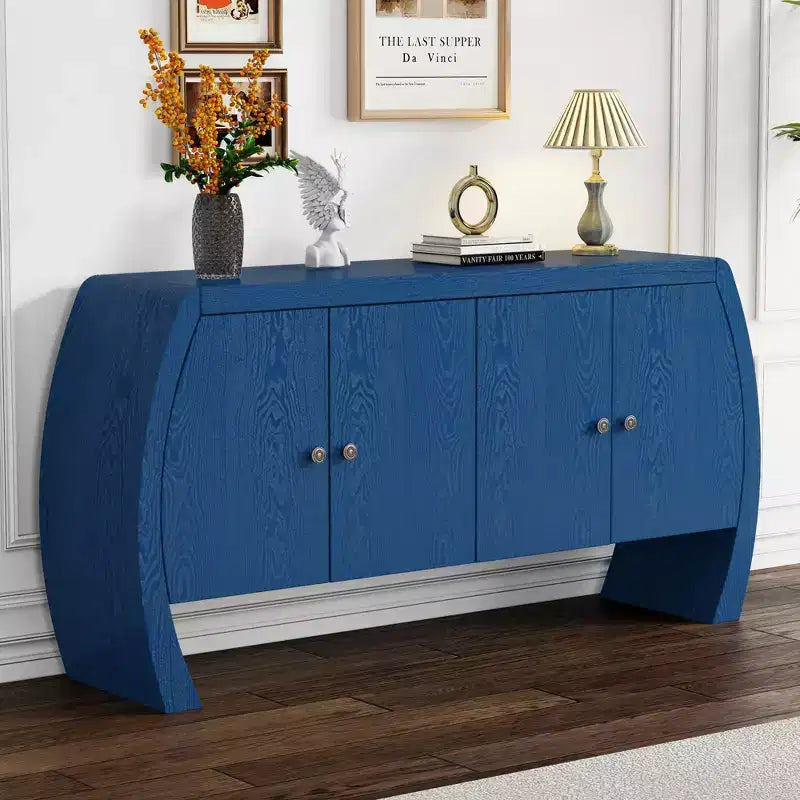Meubles de rangement, buffet bas de sol à 4 portes, buffet avec pieds incurvés, buffet d'appoint pour salon