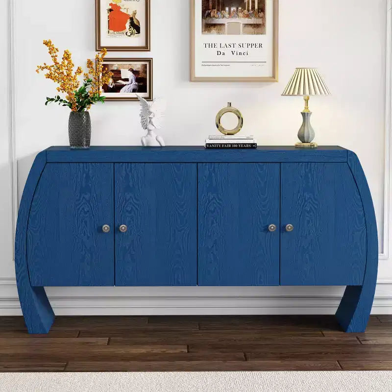Meubles de rangement, buffet bas de sol à 4 portes, buffet avec pieds incurvés, buffet d'appoint pour salon