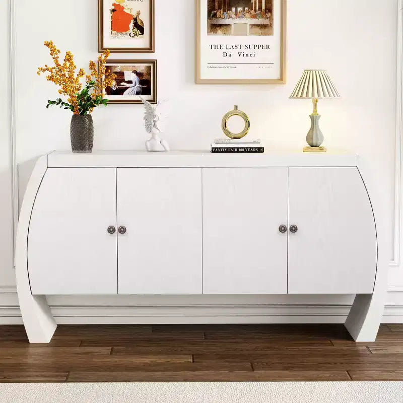 Meubles de rangement, buffet bas de sol à 4 portes, buffet avec pieds incurvés, buffet d'appoint pour salon