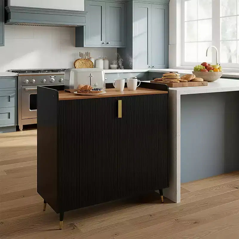 Meuble bar avec casiers à vin et buffet, vaisselier moderne avec texture cannelée et tiroirs de rangement pour cuisine, salle à manger