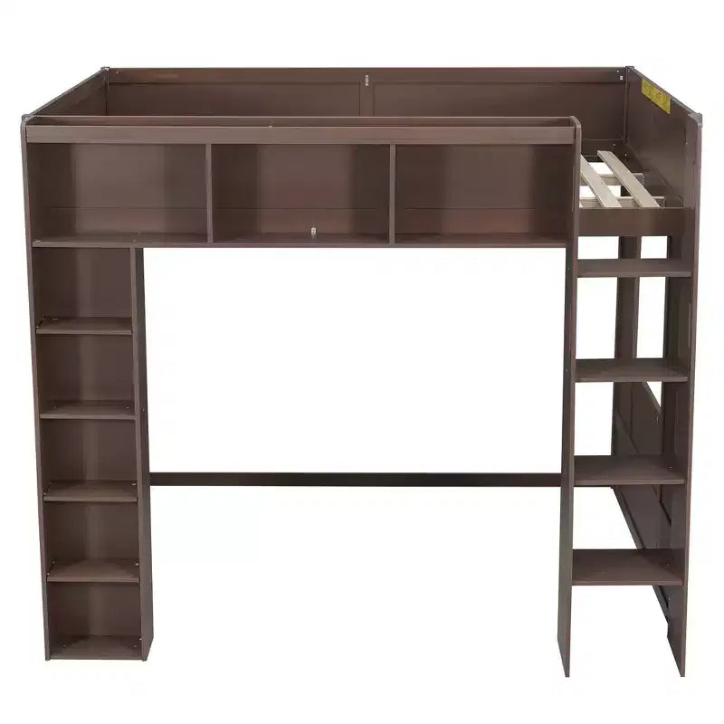 Lit mezzanine en bois avec armoires de rangement et étagères