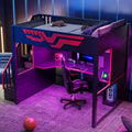 Whisen Full Size Gaming Loft Bed Frame with Desk and Storage Staircase - Red & Black