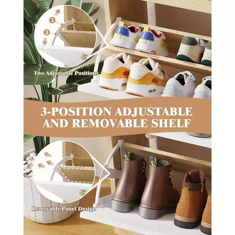 Meuble à chaussures étroit 4 tiroirs à abattant - Organisateur en bois avec étagère ouverte pour pantoufles, baskets, talons, entrée, couloir, porches