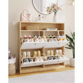Meuble à chaussures étroit 4 tiroirs à abattant - Organisateur en bois avec étagère ouverte pour pantoufles, baskets, talons, entrée, couloir, porches