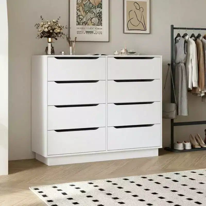 White Dresser for Bedroom with Deep Drawer,47 Modern Large Wood Dresser,8 Chest of Drawers,Living Room,Hallway,Entryway