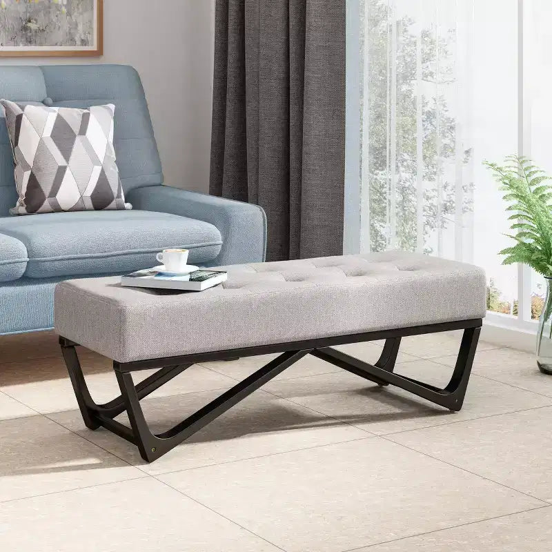 Pouf Rectangulaire avec Coussin, Banc de Lit avec Pieds Élégants, Repose-Pieds pour Salon, Chambre, Entrée
