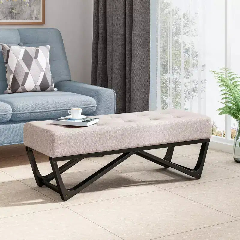 Pouf Rectangulaire avec Coussin, Banc de Lit avec Pieds Élégants, Repose-Pieds pour Salon, Chambre, Entrée