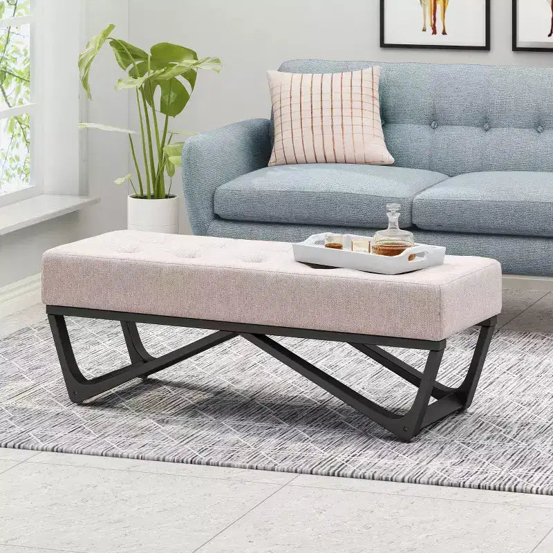 Pouf Rectangulaire avec Coussin, Banc de Lit avec Pieds Élégants, Repose-Pieds pour Salon, Chambre, Entrée