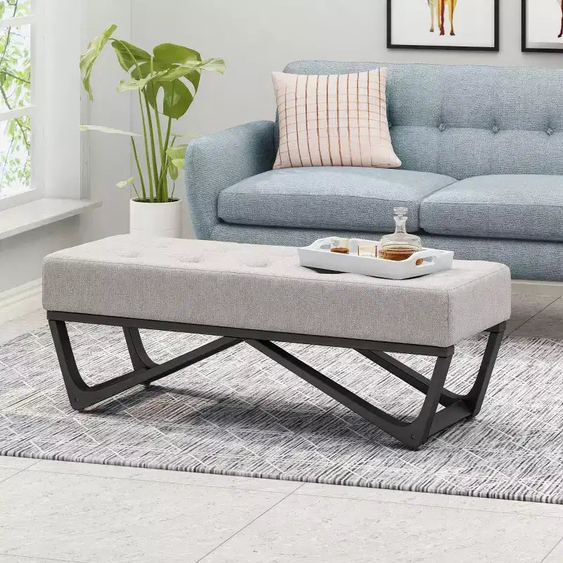 Pouf Rectangulaire avec Coussin, Banc de Lit avec Pieds Élégants, Repose-Pieds pour Salon, Chambre, Entrée