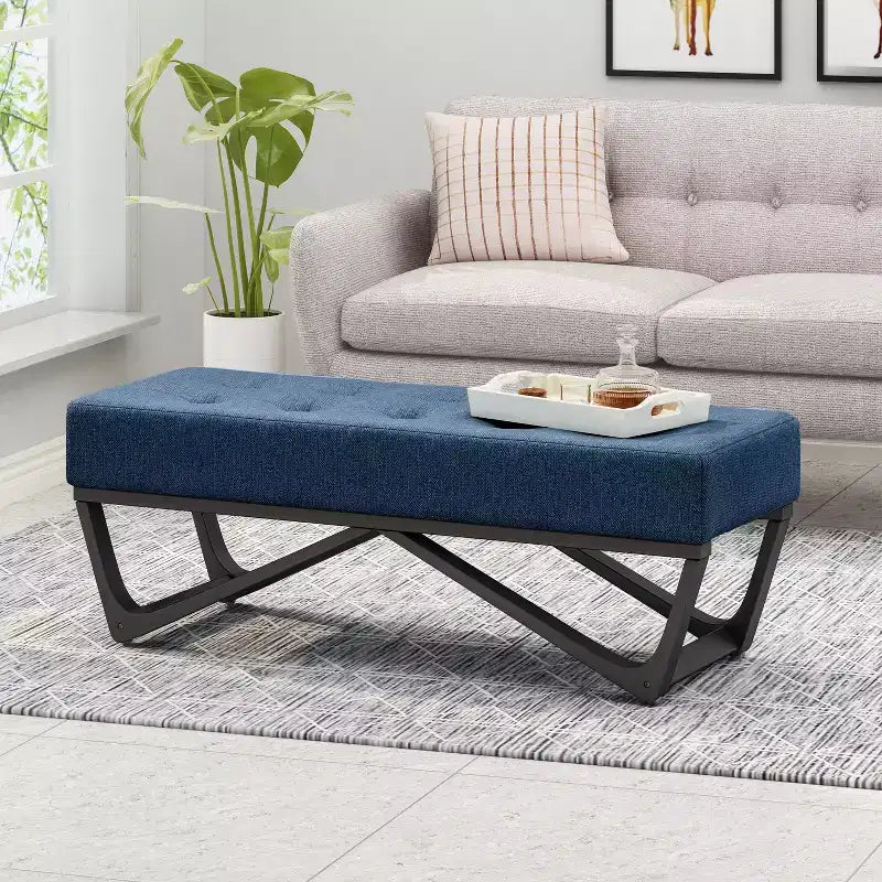 Pouf Rectangulaire avec Coussin, Banc de Lit avec Pieds Élégants, Repose-Pieds pour Salon, Chambre, Entrée