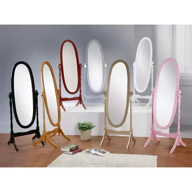 Miroir sur pied traditionnel pleine longueur Ovale sur pied en bois Inclinable Pivotant pour Chambre, Salon