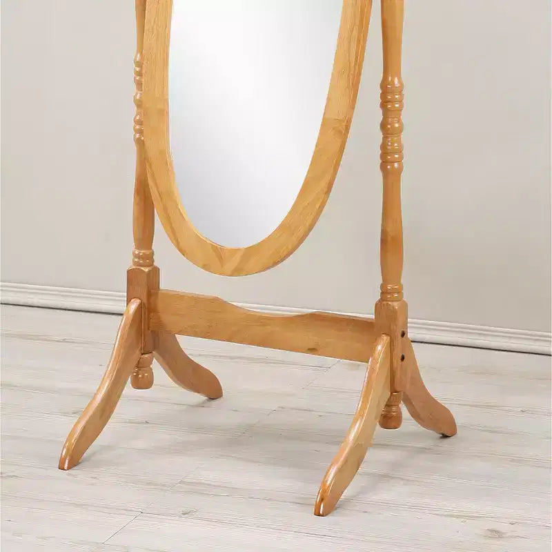 Miroir sur pied traditionnel pleine longueur Ovale sur pied en bois Inclinable Pivotant pour Chambre, Salon