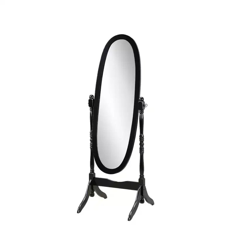 Miroir sur pied traditionnel pleine longueur Ovale sur pied en bois Inclinable Pivotant pour Chambre, Salon