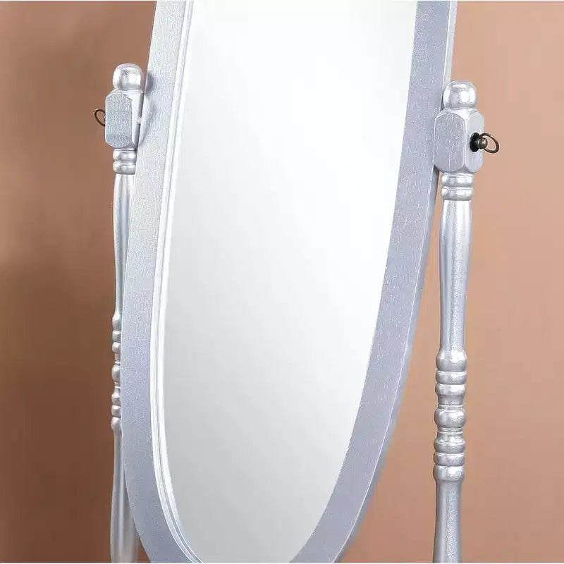 Miroir sur pied traditionnel pleine longueur Ovale sur pied en bois Inclinable Pivotant pour Chambre, Salon