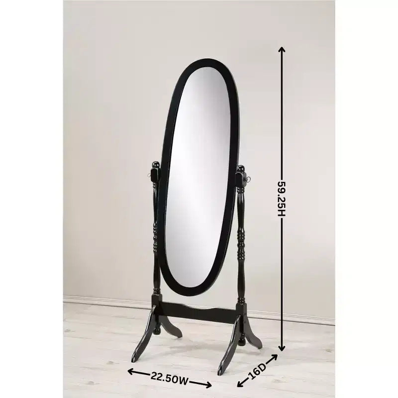 Miroir sur pied traditionnel pleine longueur Ovale sur pied en bois Inclinable Pivotant pour Chambre, Salon