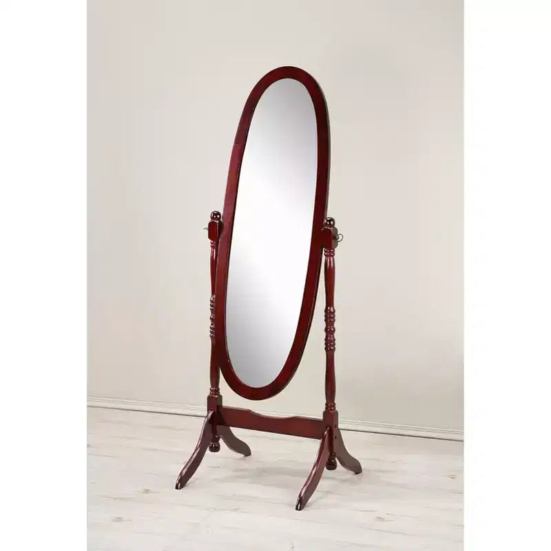Miroir sur pied traditionnel pleine longueur Ovale sur pied en bois Inclinable Pivotant pour Chambre, Salon