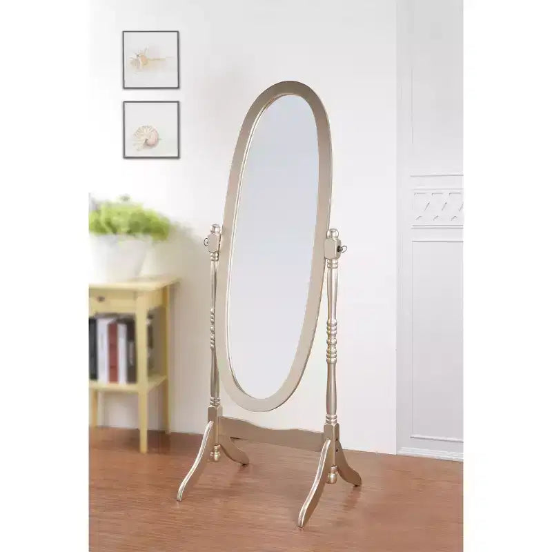 Miroir sur pied traditionnel pleine longueur Ovale sur pied en bois Inclinable Pivotant pour Chambre, Salon