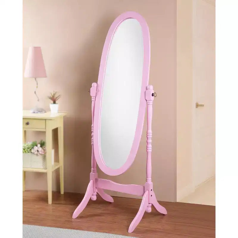 Miroir sur pied traditionnel pleine longueur Ovale sur pied en bois Inclinable Pivotant pour Chambre, Salon
