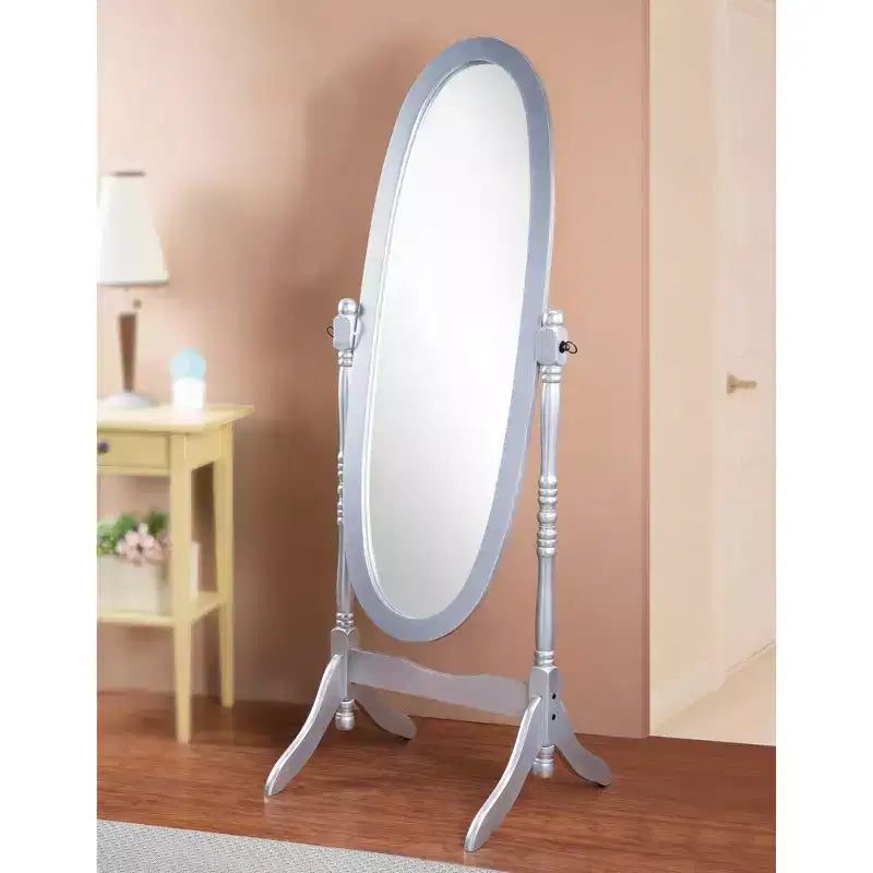 Miroir sur pied traditionnel pleine longueur Ovale sur pied en bois Inclinable Pivotant pour Chambre, Salon