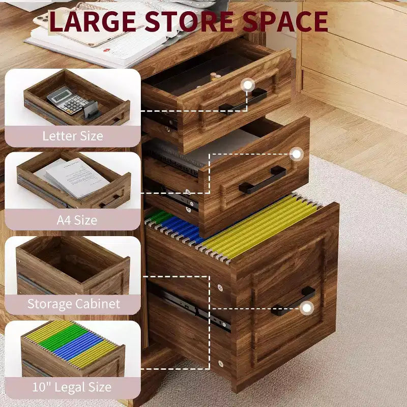 Bureau exécutif de ferme avec rangement, Bureau d'écriture en bois avec 5 tiroirs et armoire, Table d'ordinateur rustique pour salon, chambre à coucher, bureau
