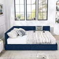 MAYEERTY Queen Size Storage Upholstered Tufted Bed Frame with Backrest and Armrests for Bedroom Blue