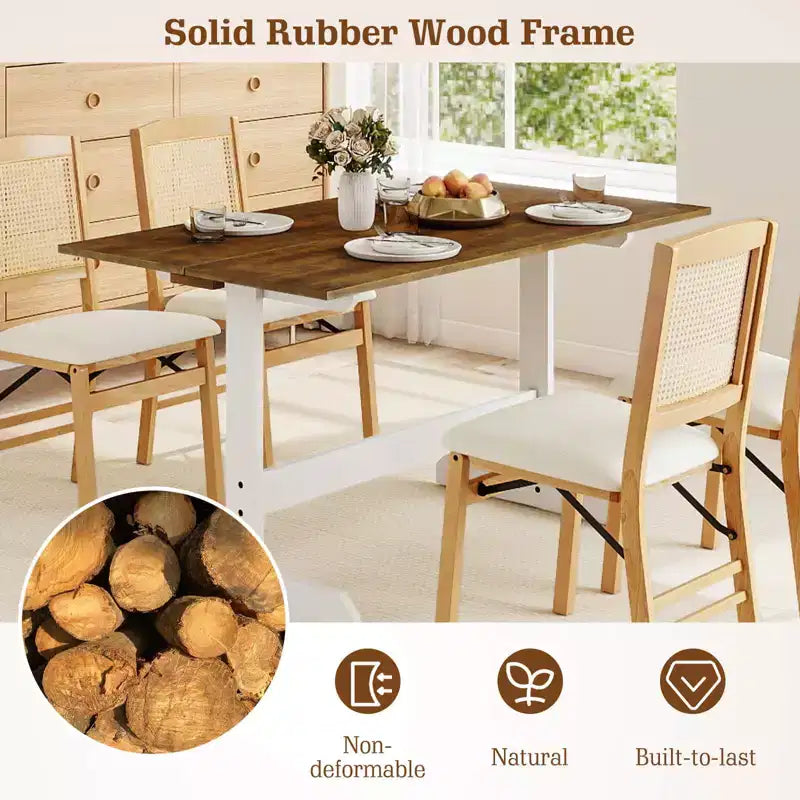 Table de salle à manger pour 4-6 personnes, table de cuisine rectangulaire avec piètement en bois style tréteau Noyer + Blanc