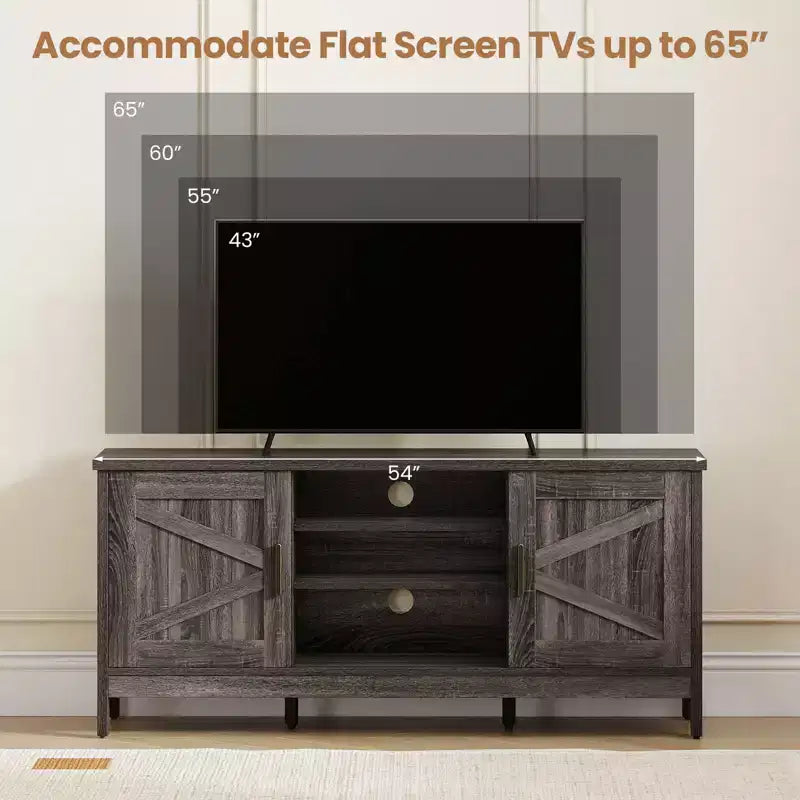 Meuble TV de style rustique pour téléviseurs jusqu'à 65 pouces Meuble de divertissement avec 2 placards de rangement Gris