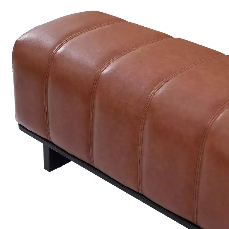 Banc de salle à manger moderne rembourré en similicuir avec pieds en bois d'hévéa