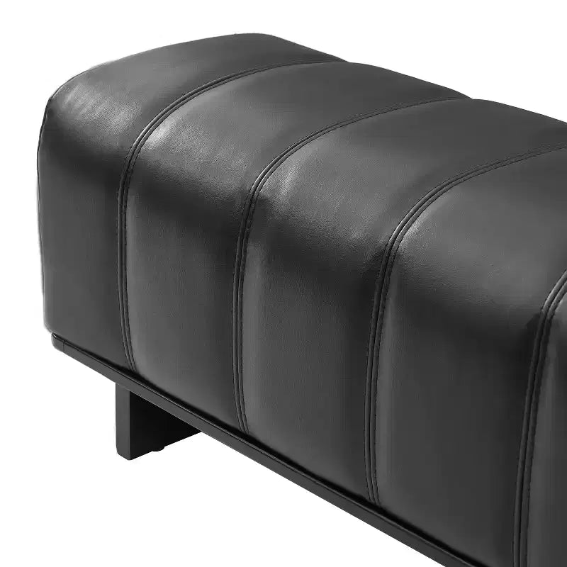Banc de salle à manger moderne rembourré en similicuir avec pieds en bois d'hévéa