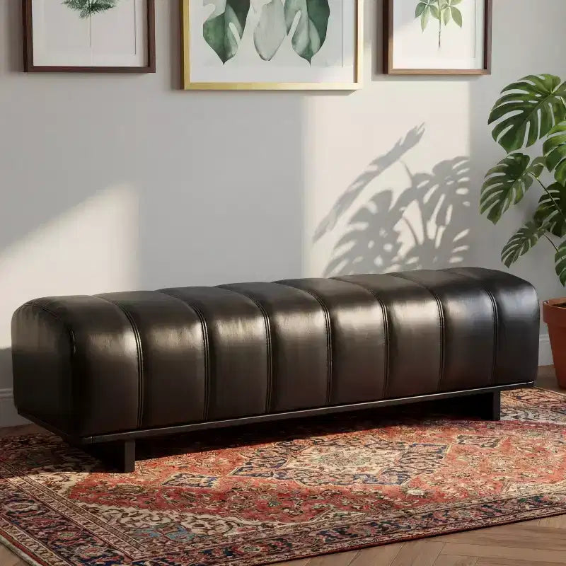 GDFStudio Tetsuya Modern Faux Leather Upholstered Dining Bench with Rubberwood Legs