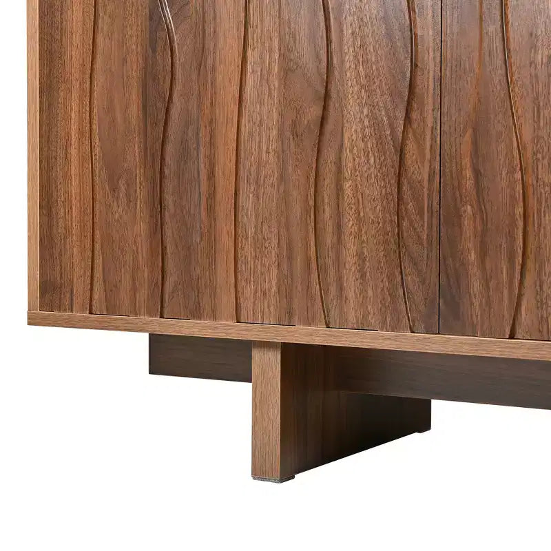Meuble TV Rétro Imitation Bois, Console Multimédia Rustique, Meuble TV Stable avec Porte Ondulée pour TV jusqu'à 75 Pouces