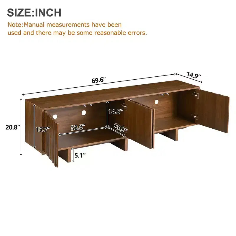 Meuble TV Rétro Imitation Bois, Console Multimédia Rustique, Meuble TV Stable avec Porte Ondulée pour TV jusqu'à 75 Pouces
