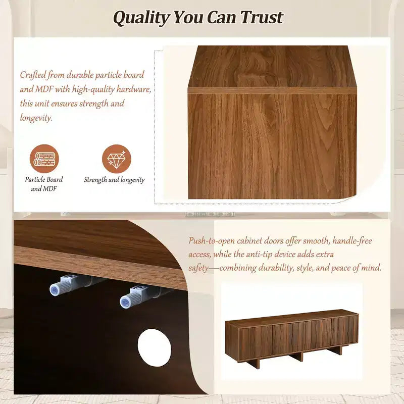 Meuble TV Rétro Imitation Bois, Console Multimédia Rustique, Meuble TV Stable avec Porte Ondulée pour TV jusqu'à 75 Pouces