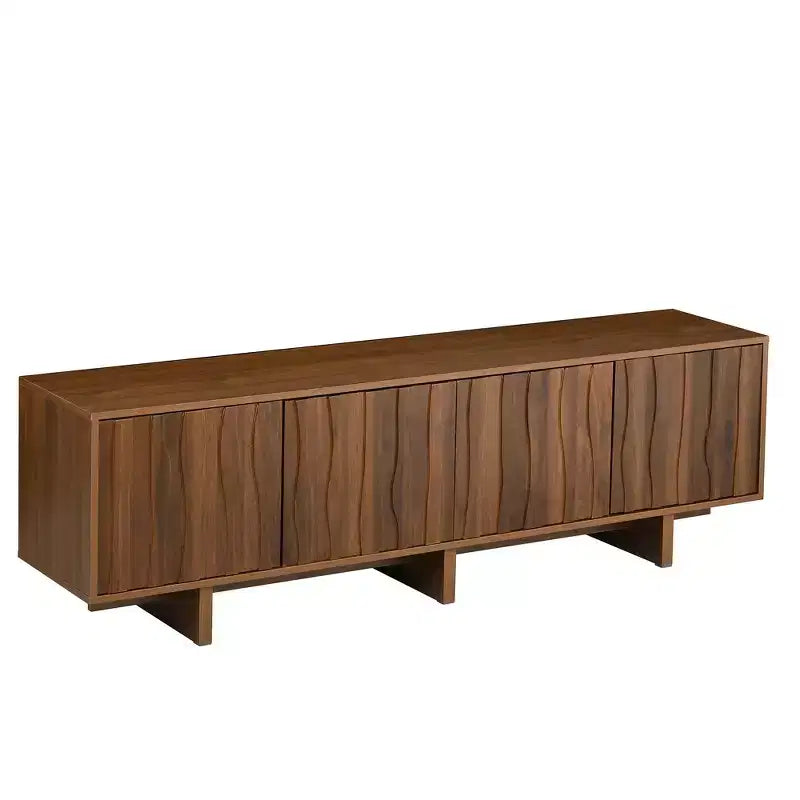 Meuble TV Rétro Imitation Bois, Console Multimédia Rustique, Meuble TV Stable avec Porte Ondulée pour TV jusqu'à 75 Pouces