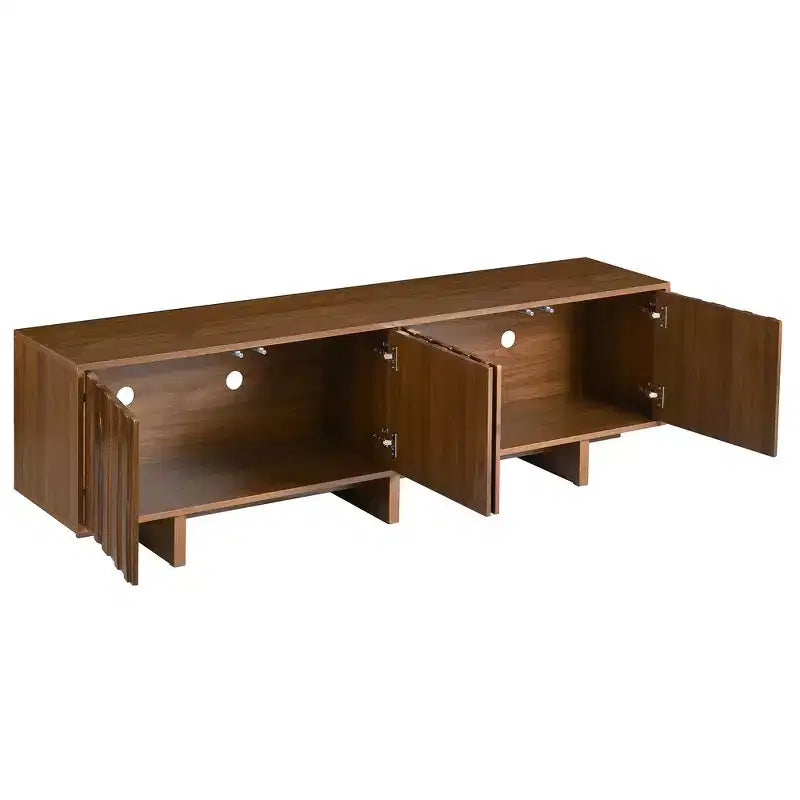 Meuble TV Rétro Imitation Bois, Console Multimédia Rustique, Meuble TV Stable avec Porte Ondulée pour TV jusqu'à 75 Pouces