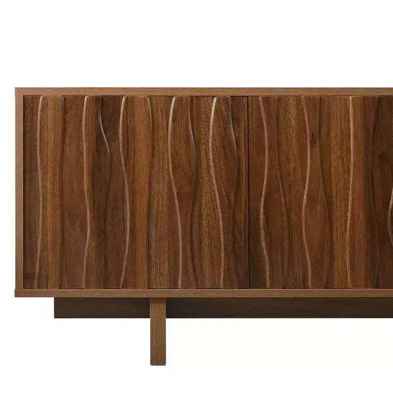 Meuble TV Rétro Imitation Bois, Console Multimédia Rustique, Meuble TV Stable avec Porte Ondulée pour TV jusqu'à 75 Pouces