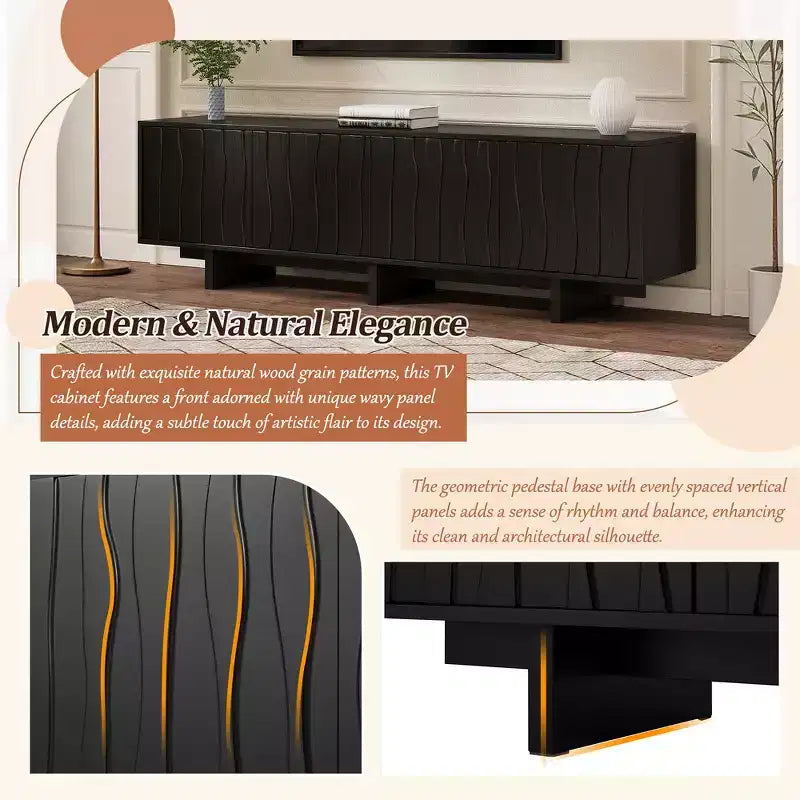 Meuble TV Rétro Imitation Bois, Console Multimédia Rustique, Meuble TV Stable avec Porte Ondulée pour TV jusqu'à 75 Pouces