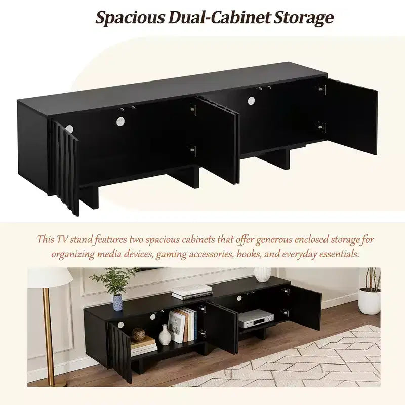 Meuble TV Rétro Imitation Bois, Console Multimédia Rustique, Meuble TV Stable avec Porte Ondulée pour TV jusqu'à 75 Pouces