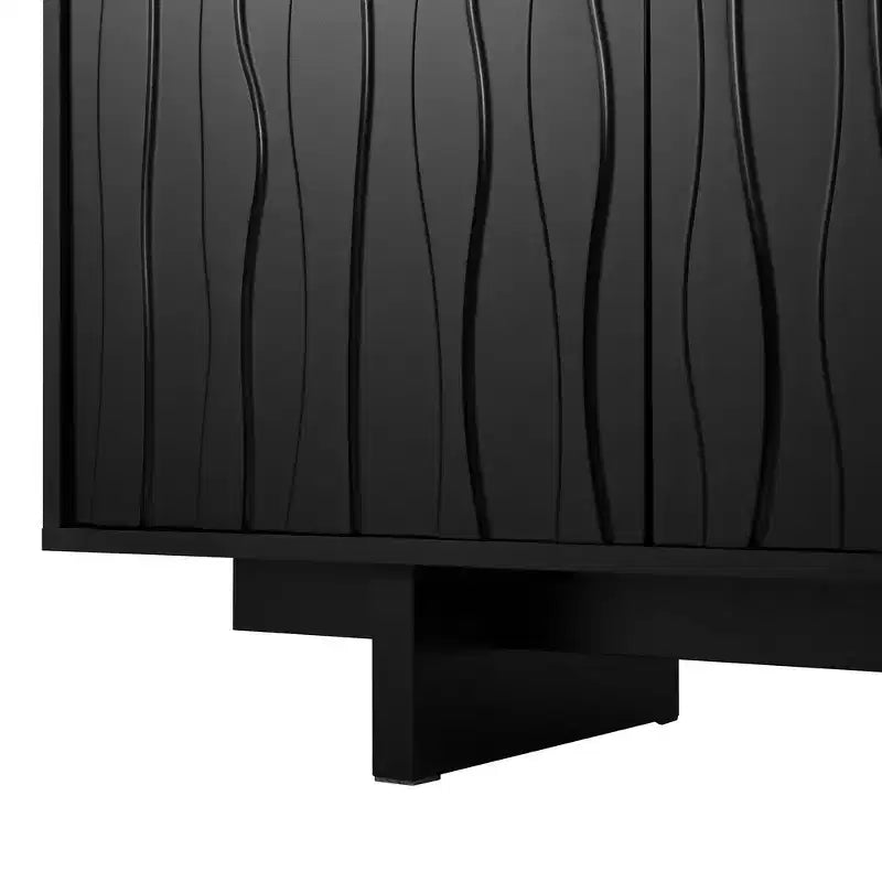 Meuble TV Rétro Imitation Bois, Console Multimédia Rustique, Meuble TV Stable avec Porte Ondulée pour TV jusqu'à 75 Pouces
