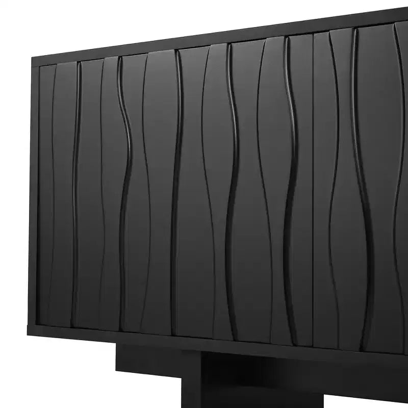 Meuble TV Rétro Imitation Bois, Console Multimédia Rustique, Meuble TV Stable avec Porte Ondulée pour TV jusqu'à 75 Pouces