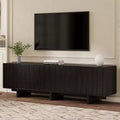 Whisen Retro Style Wood Grain TV Stand, Rustic Media Console, Sturdy Base TV Cabinet with Wavy Door for TVs up to 75