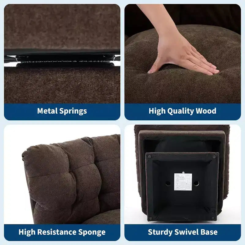 Fauteuil pivotant à 360°, Chenille Douillette & Coussin Épais pour la Maison et les Bureaux