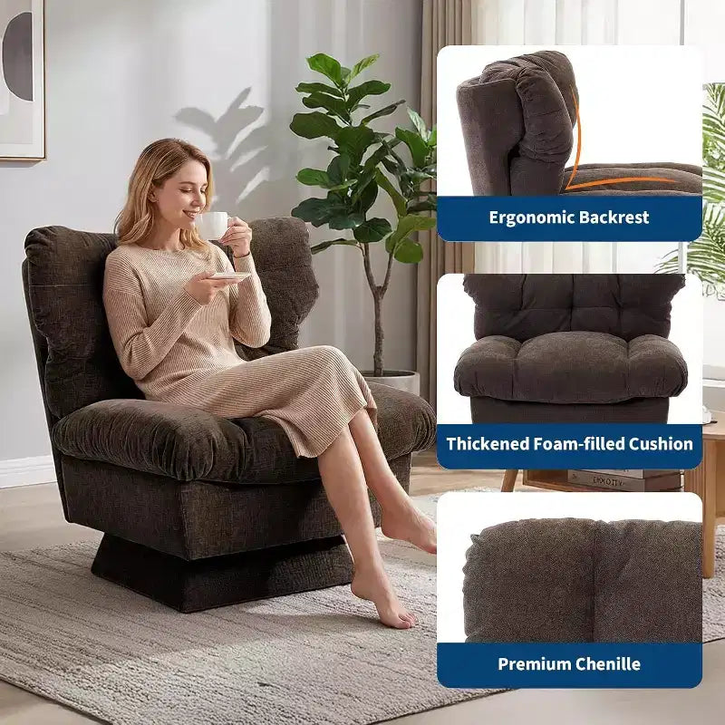 Fauteuil pivotant à 360°, Chenille Douillette & Coussin Épais pour la Maison et les Bureaux