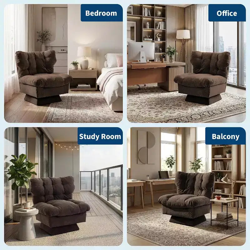 Fauteuil pivotant à 360°, Chenille Douillette & Coussin Épais pour la Maison et les Bureaux
