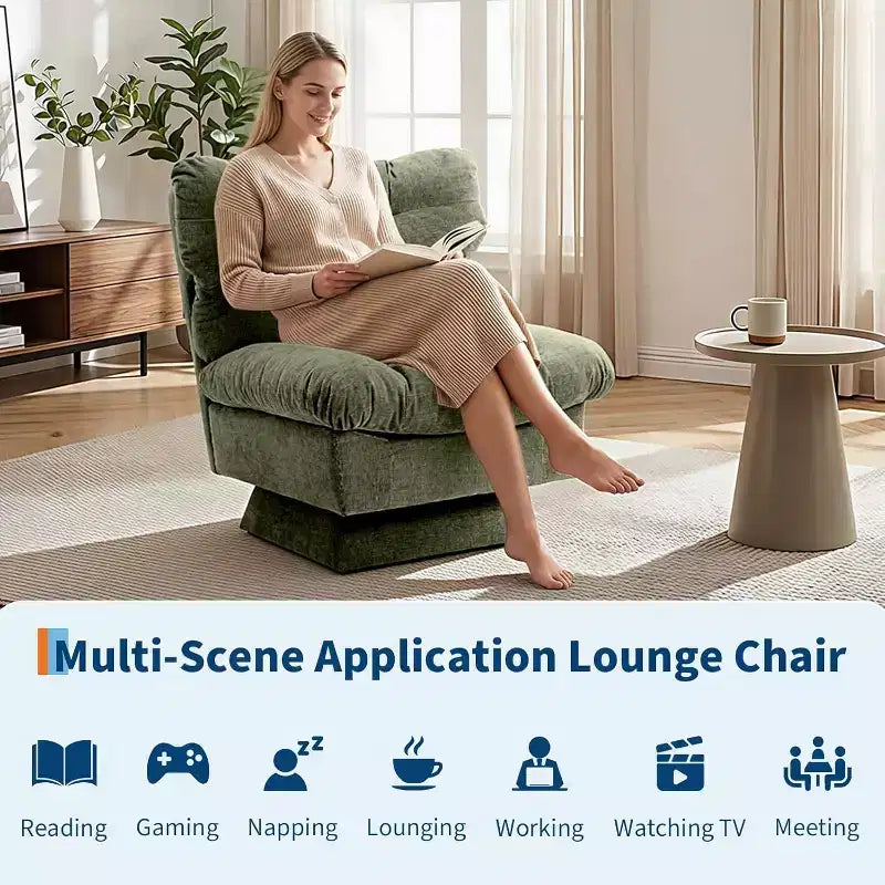 Fauteuil pivotant à 360°, Chenille Douillette & Coussin Épais pour la Maison et les Bureaux