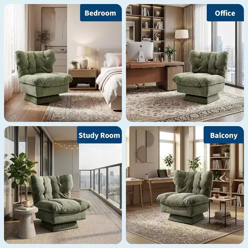 Fauteuil pivotant à 360°, Chenille Douillette & Coussin Épais pour la Maison et les Bureaux