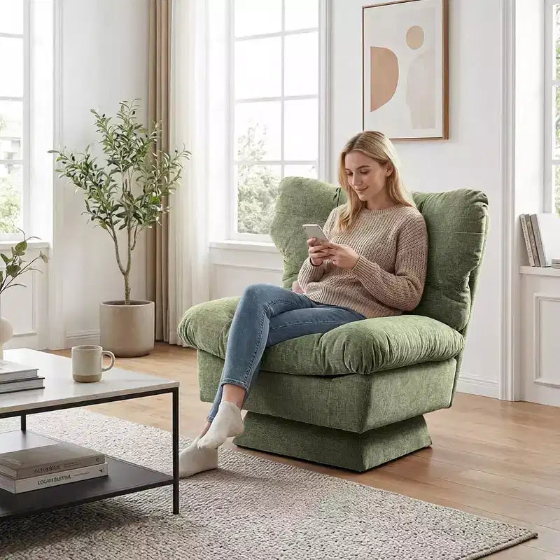 Fauteuil pivotant à 360°, Chenille Douillette & Coussin Épais pour la Maison et les Bureaux
